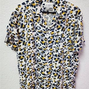 Goodfellow & Co Mens Camp Collared Short Sleeve Button-Down Shirt White/Multi, L